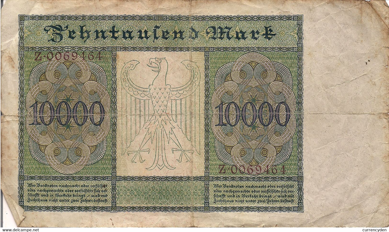 Germany P70, 10,000 Mark, "GHOUL" Note, Dürer Painting, See Story, 1922 - 10 Mark