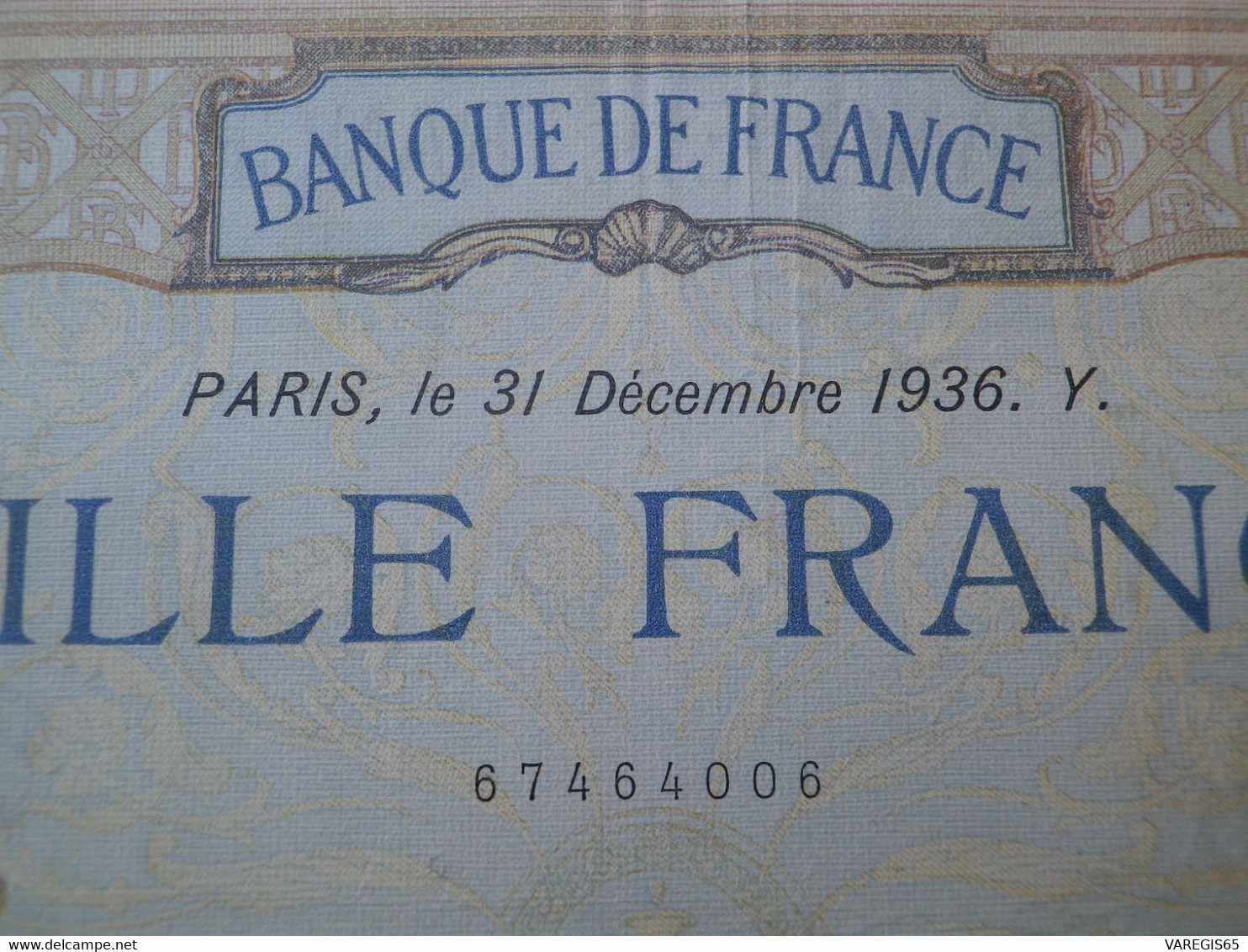 BANQUE DE FRANCE - BILLET DE 1000 FRANCS - 31 DECEMBRE 1936 - 16 TROUS D'EPINGLE ,1 AVEC ROUILLE - - 1 000 F 1927-1940 ''Cérès E Mercure''