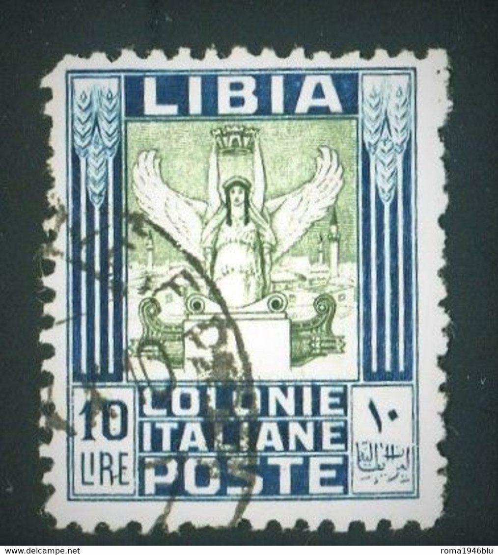LIBIA 1921 PITTORICA 10 LIRE SASSONE N. 32 USATO F.TO DIENA - Libia