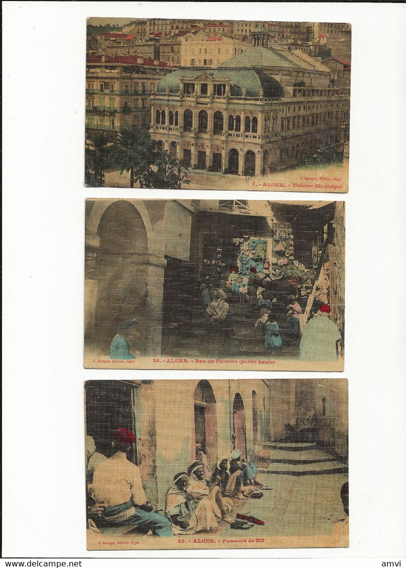 ( 4333)  Alger Joli Lot De 3 Cartes Théâtre Municipal Fumeurs De Kif  Rue Du Palmier Partie Haute - Alger