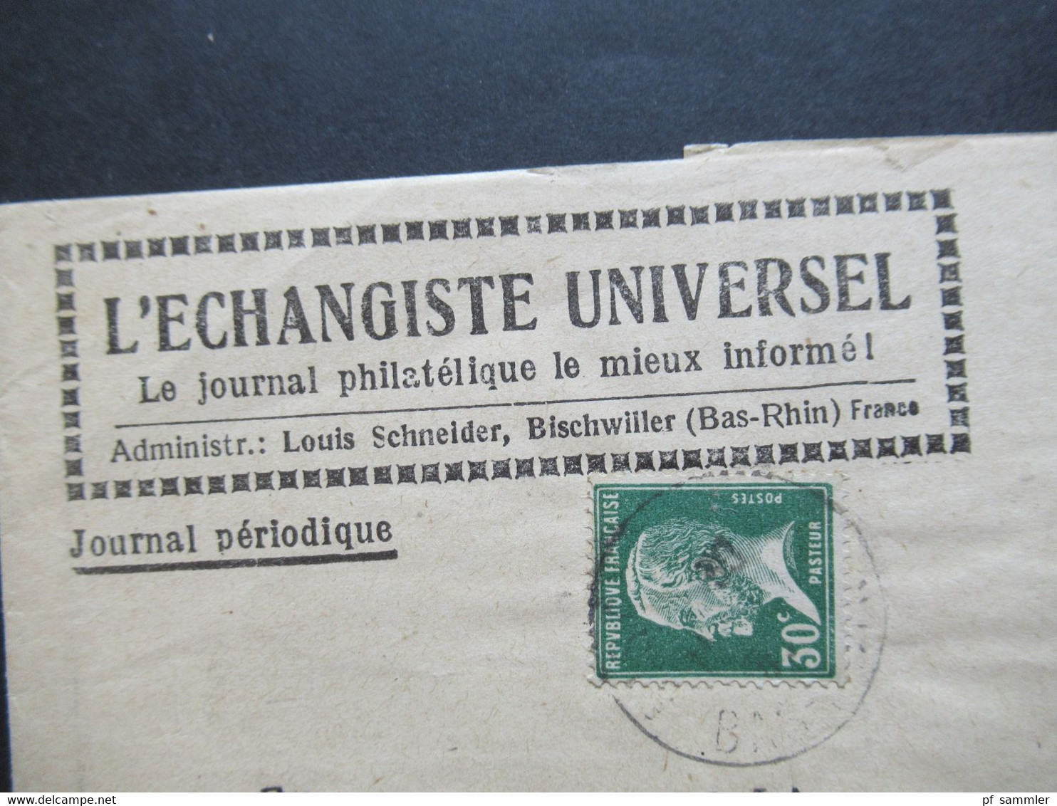 Frankreich Illustriertes Streifband L'Echangiste Universel Journal Philatelique Bischwiller Elsass Nach Dornbin Österrei - Brieven En Documenten