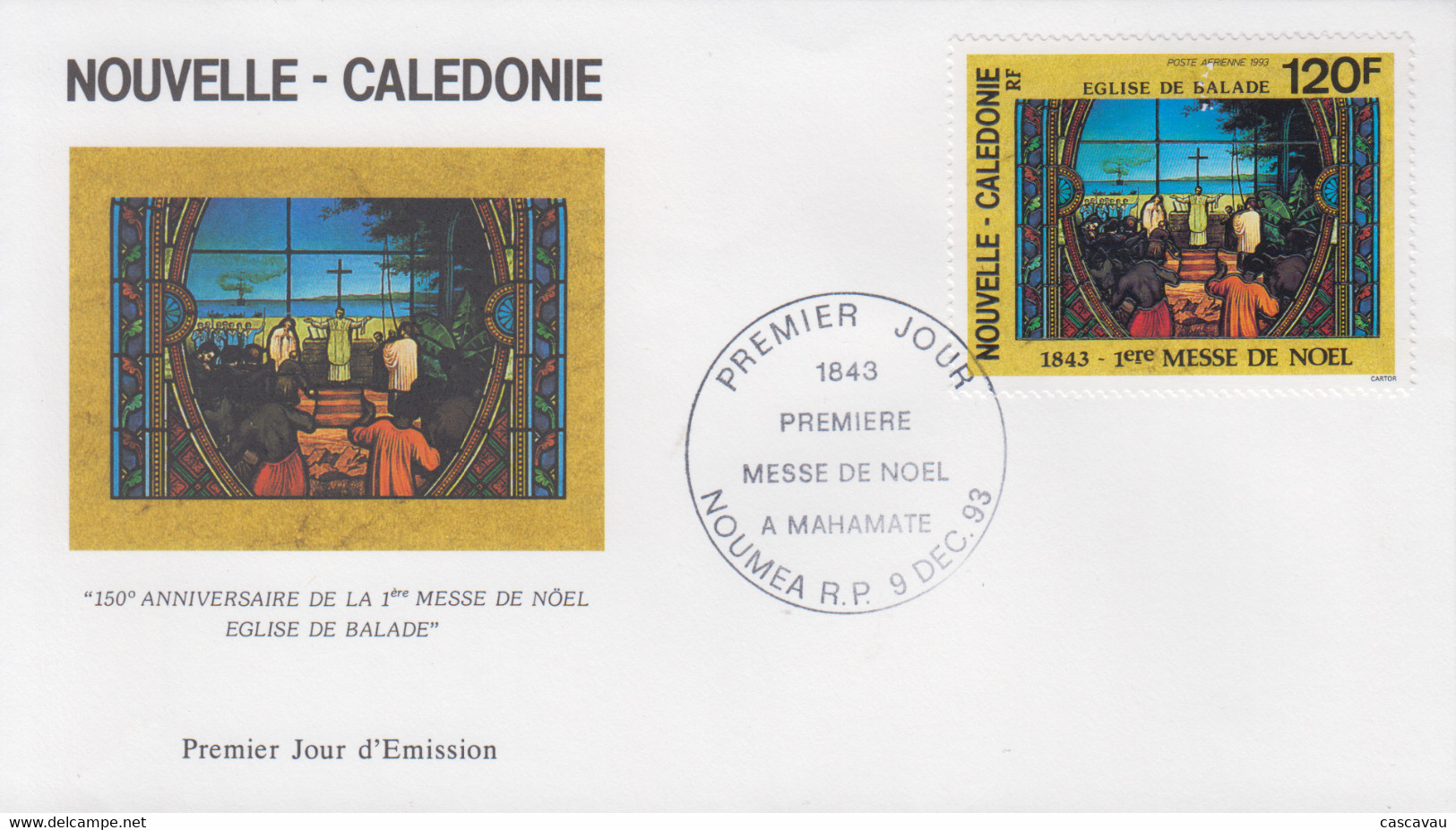 Enveloppe  FDC  1er Jour   NOUVELLE CALEDONIE    150éme  Anniversaire  De  La  1ére   Messe  De  Noël   1993 - FDC