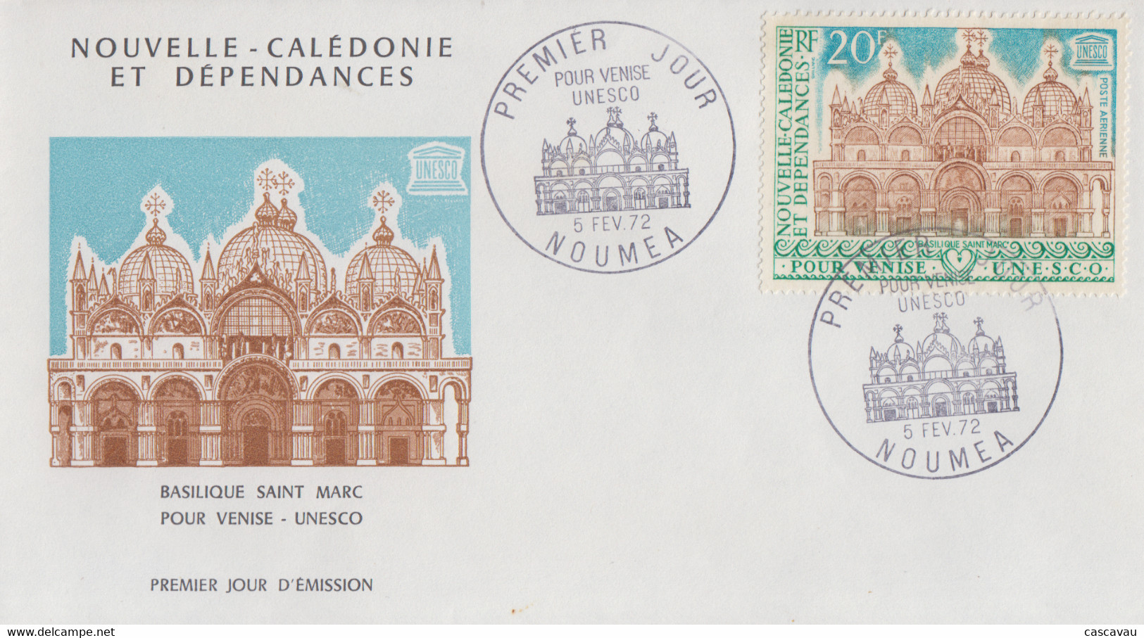 Enveloppe  FDC   1er  Jour   NOUVELLE   CALEDONIE   UNESCO   Pour   VENISE   1972 - UNESCO