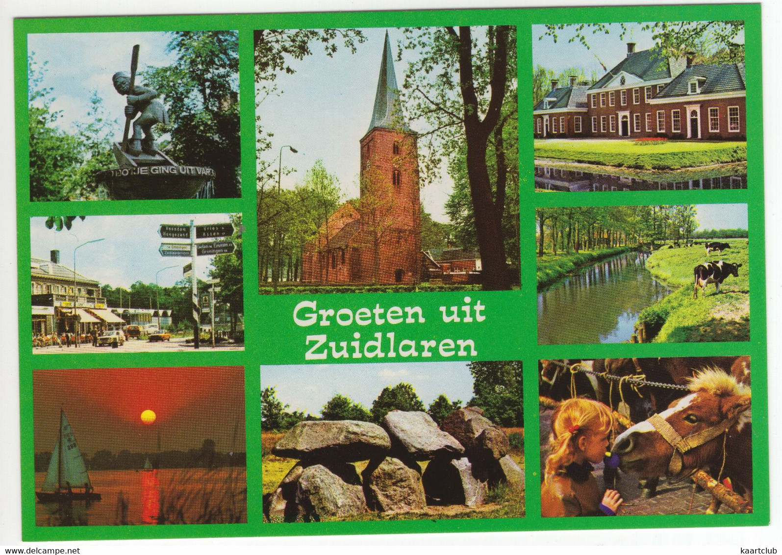 Zuidlaren - Hunebed, Pony, Kerk, Ruiters, Koeien, Havezate, Zeilboot, Berend Botje - (Nederland / Holland) - Nr. ZUN 13 - Zuidlaren