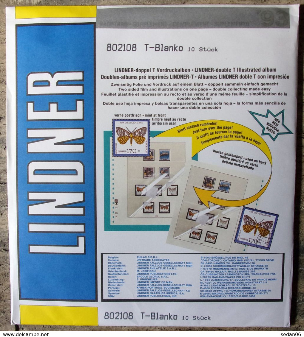 Lindner - Feuilles NEUTRES LINDNER-T REF. 802 108 P (1 Poche) (paquet De 10) - For Stockbook