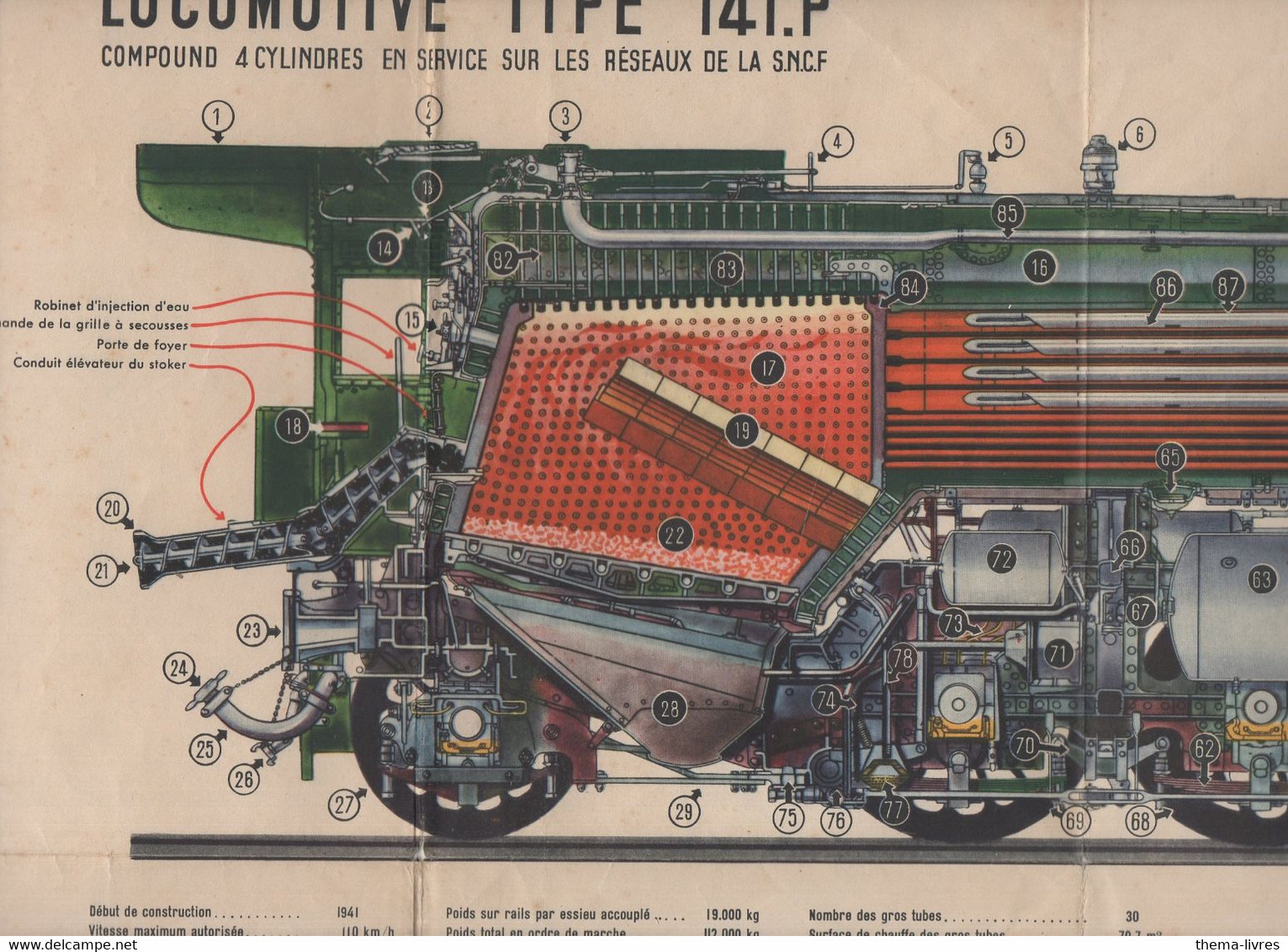 Superbe Plan De Coupe De La LOCOMOTIVE TYPE 141P  (voir La Description)  (M2772) - Otros Planes