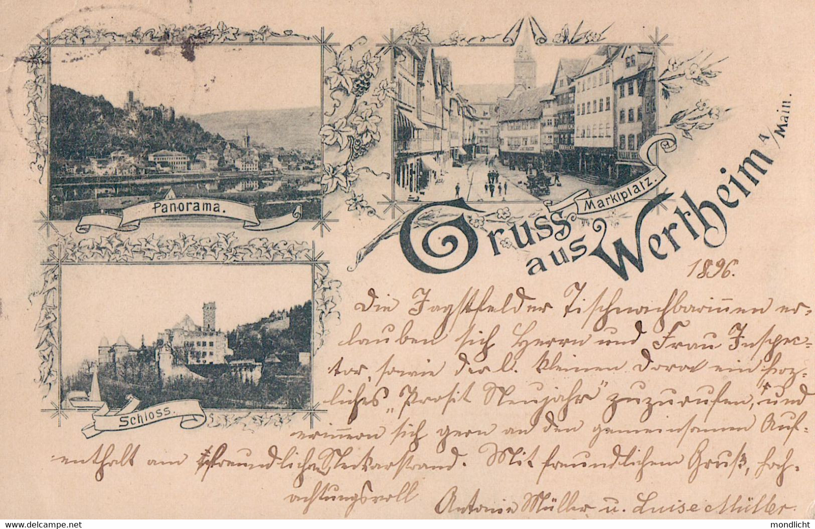 Gruss Aus Wertheim Am Main. Panorama, Schloss, Marktplatz. Bahnpost 1896. - Wertheim