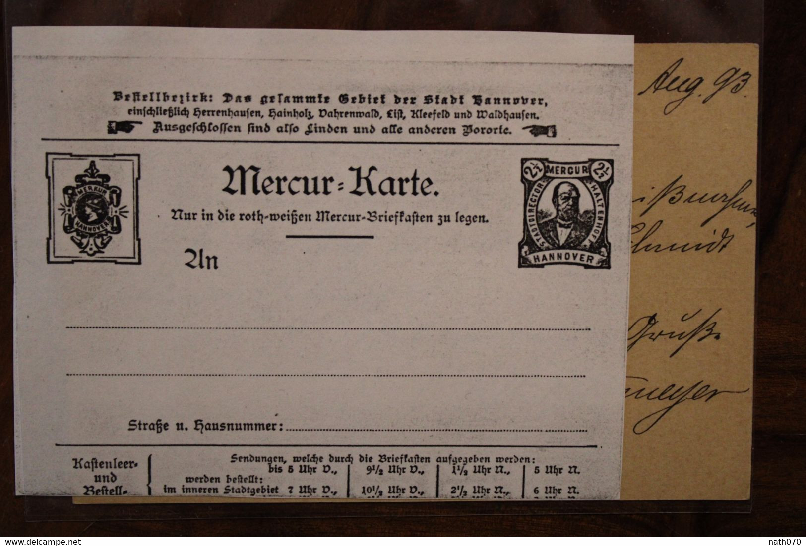 1893 Hannover Mercur Karte Stadtbriefe Privatpost Stadtpost Privat Poste Privée Allemagne Cover - Correos Privados & Locales