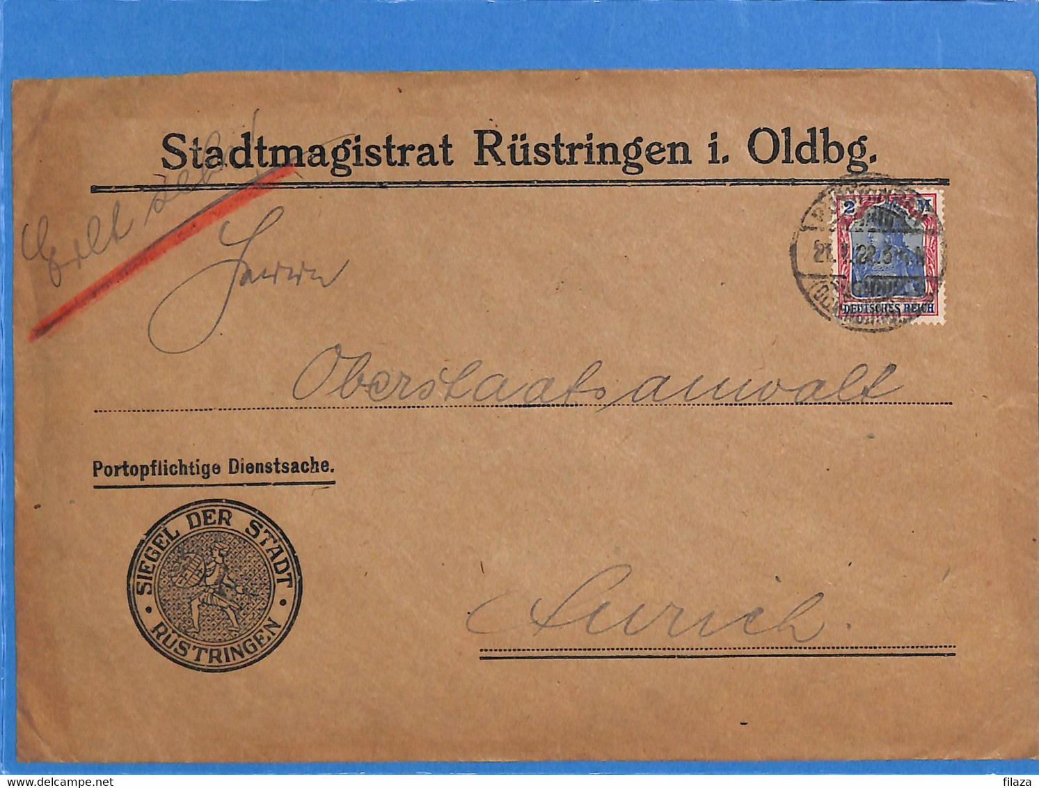 Allemagne Reich 1922  Lettre De Rustringen (G3387) - Covers & Documents