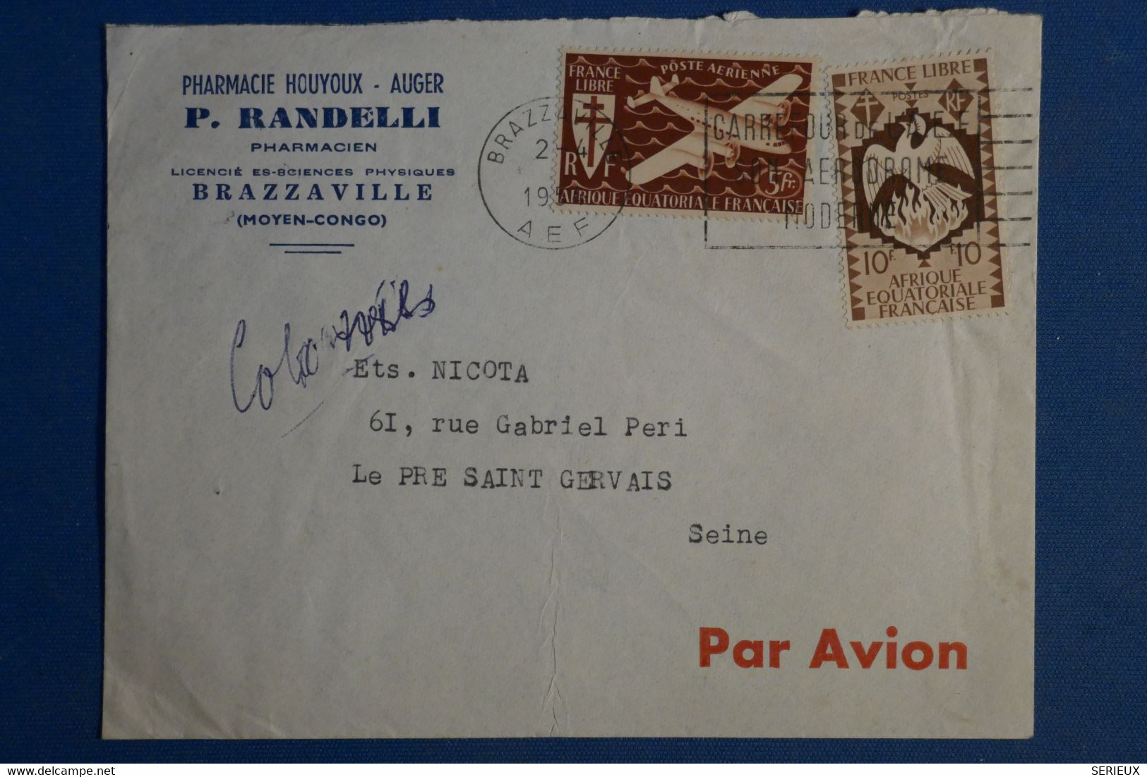 AC5 AEF FRANCE BELLE LETTRE 1936  BRAZZAVILLE  POUR PRE ST GERVAIS  + AFFRANCHISSEMENT INTERESSANT - Briefe U. Dokumente