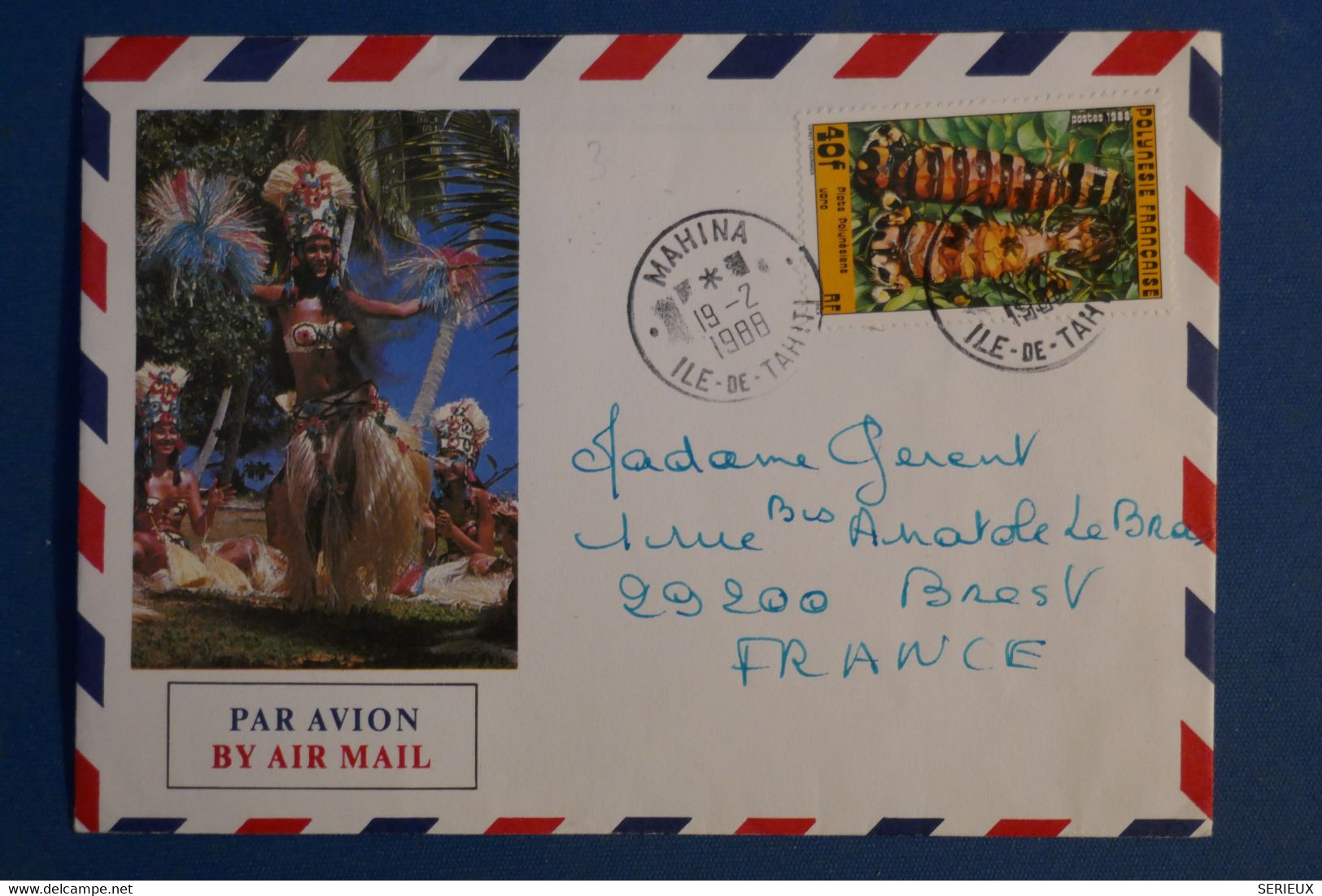 AC5   POLYNESIE BELLE LETTRE 1988 PETIT BUREAU MAHINA  POUR   BREST  FRANCE  + AFFRANCHISSEMENT INTERESSANT - Lettres & Documents