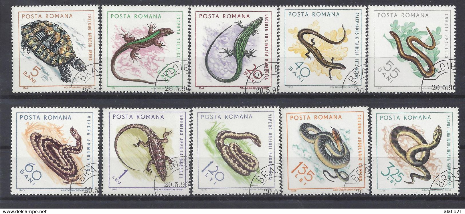 REPTILES Et BATRACIENS - ROUMANIE - Série 10 Timbres Oblitérés - Serpents