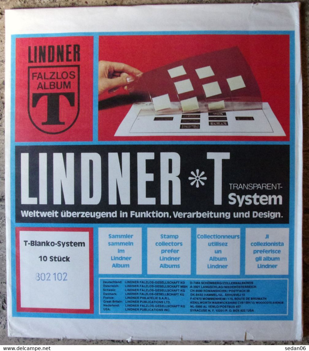 Lindner - Feuilles NEUTRES LINDNER-T REF. 802 102 P (1 Poche) (paquet De 10) - For Stockbook