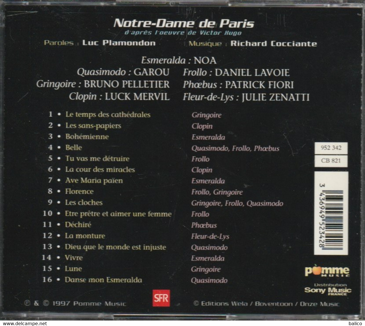 NOTRE-DAME De PARIS  -  16 Titres - Musicals