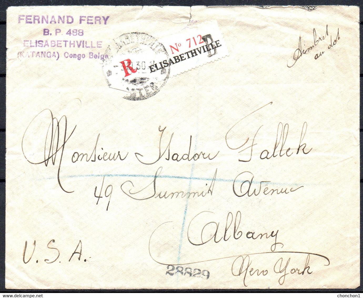 Congo - Cob 126 141 - Vloors Et Stanley - Lettre Recommandée Elisabethville Vers Albany USA - 1930 - B29 - Covers & Documents