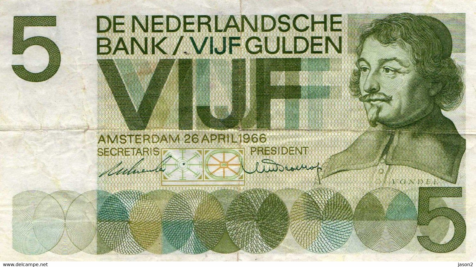 PAYS-BAS - NEDERLANDS - BILLET 5 Gulden - 26 04 1966 - Autres - Europe