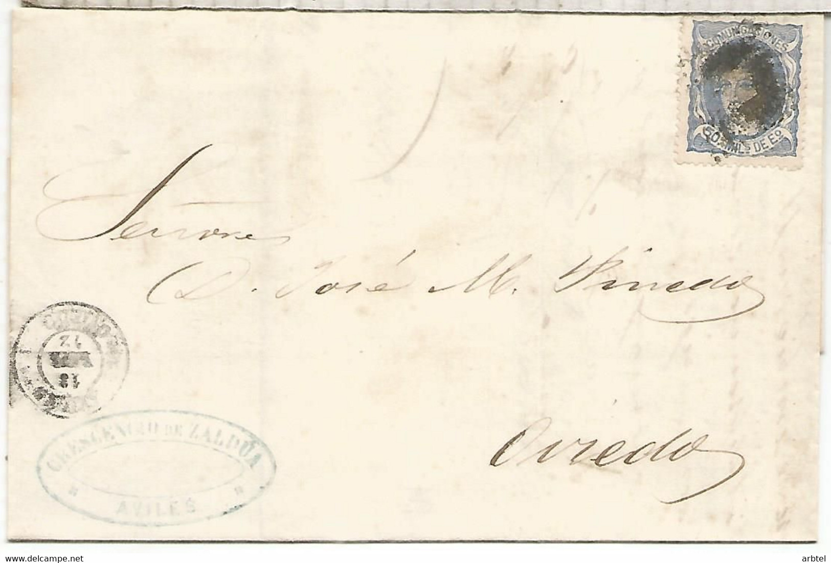 ENVUELTA AVILES A OVIEDO ASTURIAS 1872 - Briefe U. Dokumente