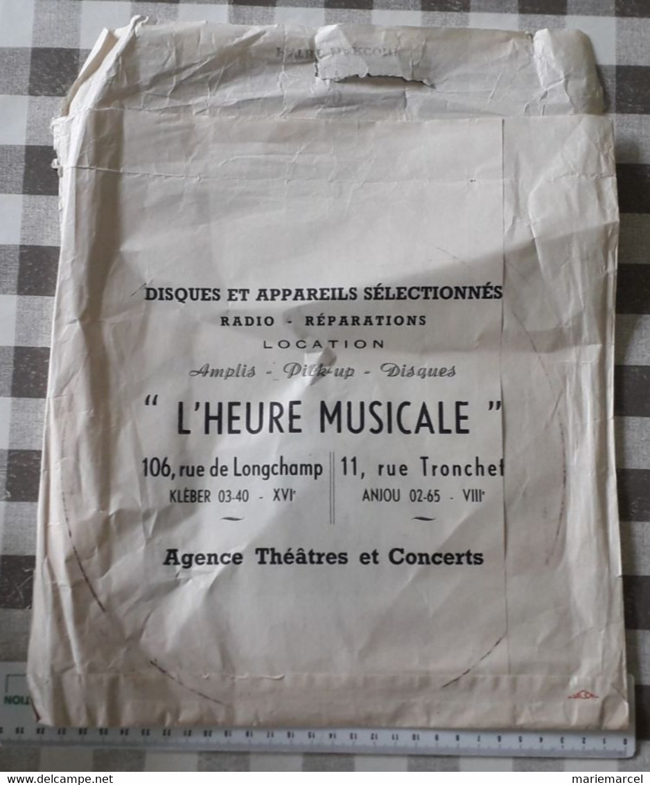 POCHETTE PAPIER 33T. PUB. MAGASIN "L'HEURE MUSICALE" 106,RUE DE LONGCHAMP-11,RUE TRONCHET.PARIS. PATHE MARCONI.COLUMBIA. - Accessories & Sleeves