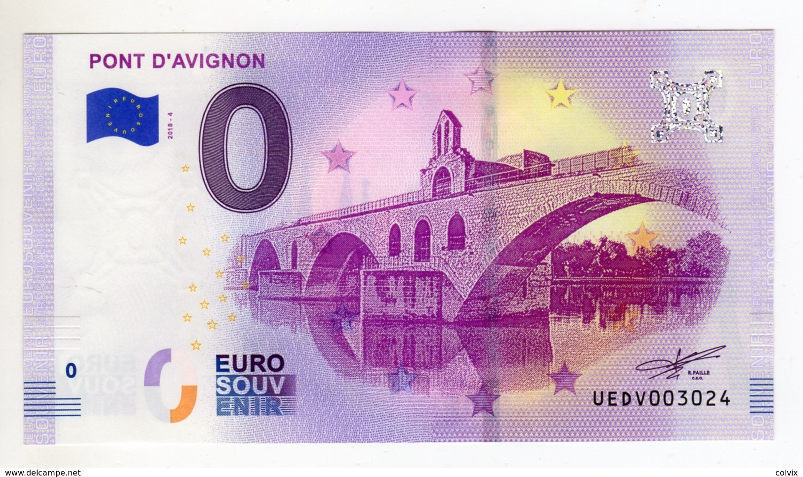 2018-4 BILLET TOURISTIQUE FRANCE 0 EURO SOUVENIR N°UEDV003026 PONT D'AVIGNON - Private Proofs / Unofficial