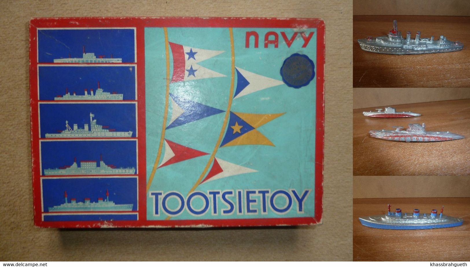 TOOTSIE TOYS - BOITE + SUBMARINE (2) DESTROYER (1) TROOP TRANSPORTER (1) (MADE IN UNITED STATES) - Boats