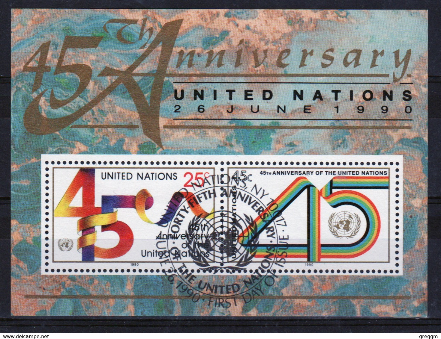 United Nations 1990 Mini Sheet To Celebrate 45th Anniversary Of United Nations In Fine Used - Gebraucht