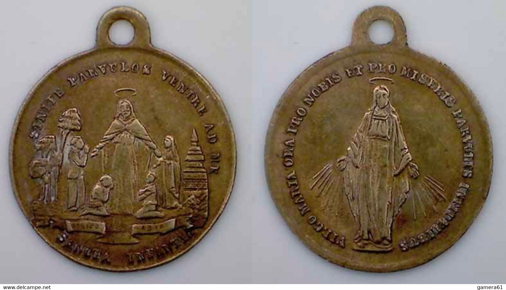 01502 MEDAGLIETTA RELIGIOSA RELIGIOUS MEDAL PRO INFANZIA SINITE PARVULUS VENIRE AD ME / ASIA AFRICA - Altri & Non Classificati