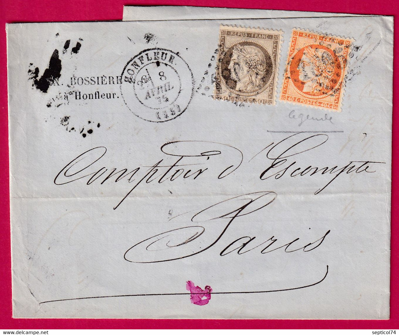 N°38 56 GC 1805 HONFLEUR CALVADOS POUR PARIS - 1849-1876: Klassik