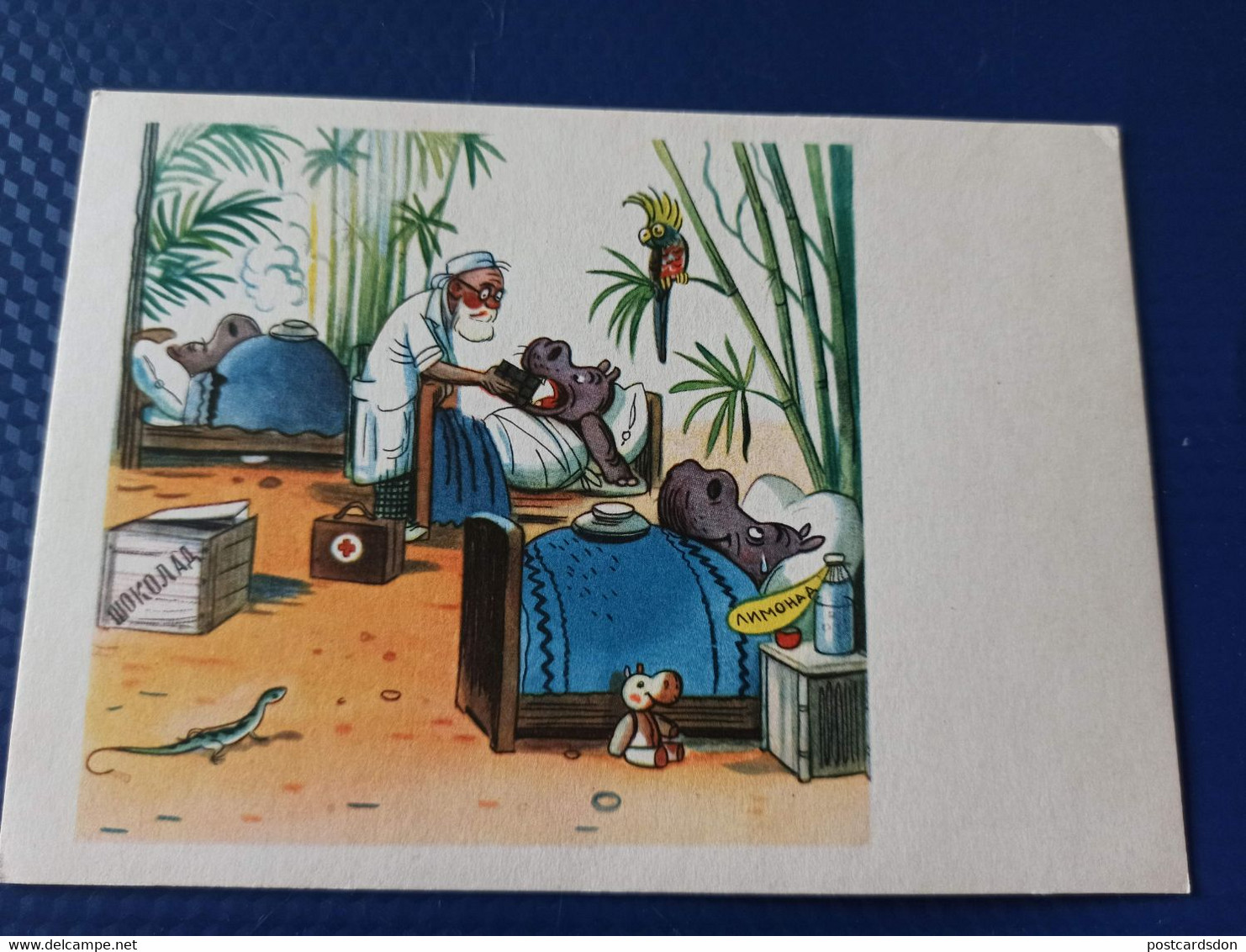 DOCTOR AIBOLIT - DR DOOLITTLE. By Suteev. OLD USSR PC. 1962 Teddy Hippo - Hippopotamuses