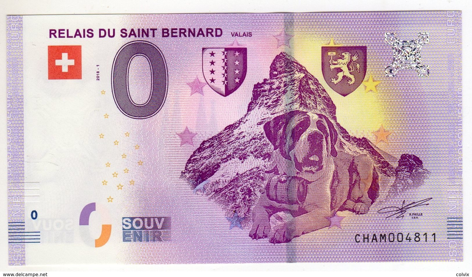 2018-1 BILLET TOURISTIQUE SUISSE 0 EURO SOUVENIR N°CHAM004980 RELAIS DU SAINT BERNARD Valais - Essais Privés / Non-officiels