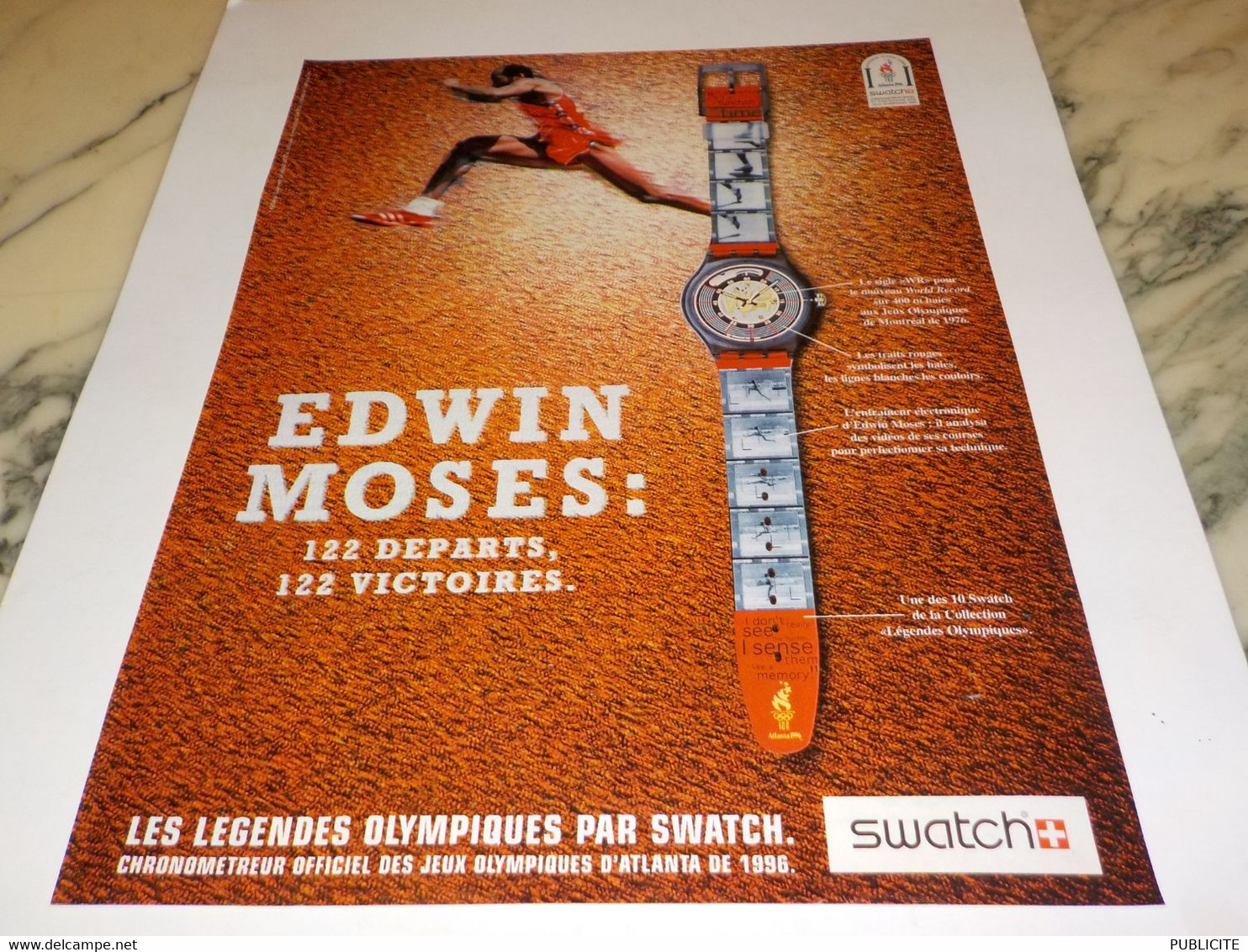 ANCIENNE PUBLICITE EDWIN MOSES  MONTRE SWATCH  1996 - Athlétisme