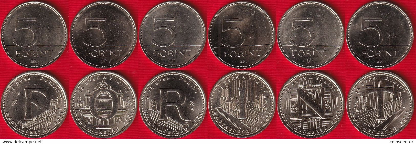 Hungary Set Of 6 Coins: 5 Forint 2021 "75 Years Of The FORINT" UNC - Hungary