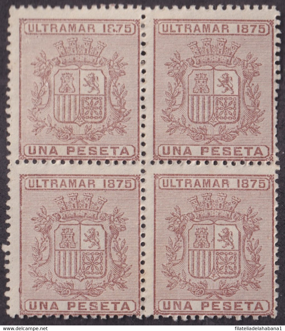 1875-111 CUBA ANTILLAS 1875 REPUBLICA 1pta BLOCK 4 SIN GOMA. - Prephilately