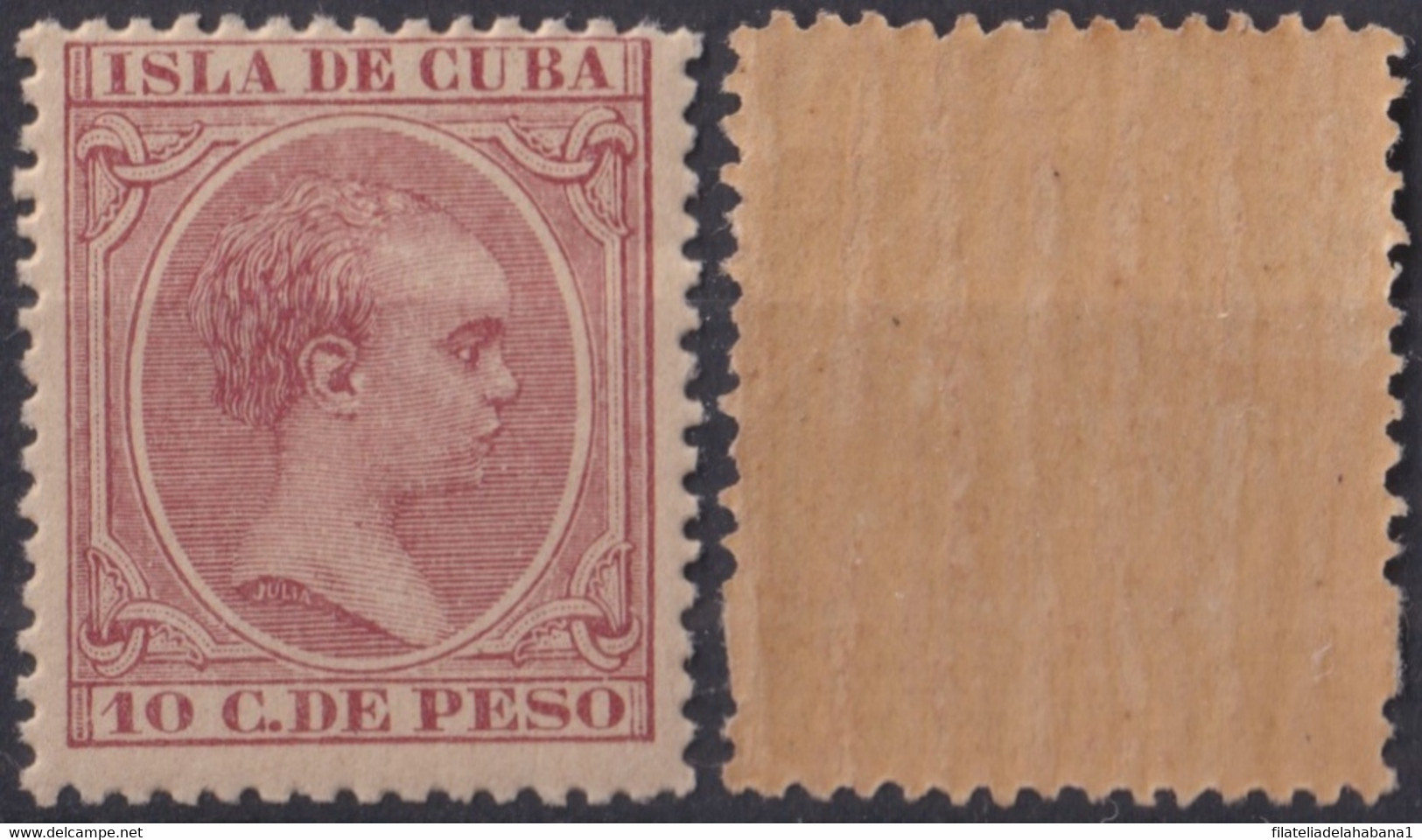 1891-123 CUBA 1891 ALFONSO XII 10c ROSA LILA GOMA ORIGINAL. - Prephilately