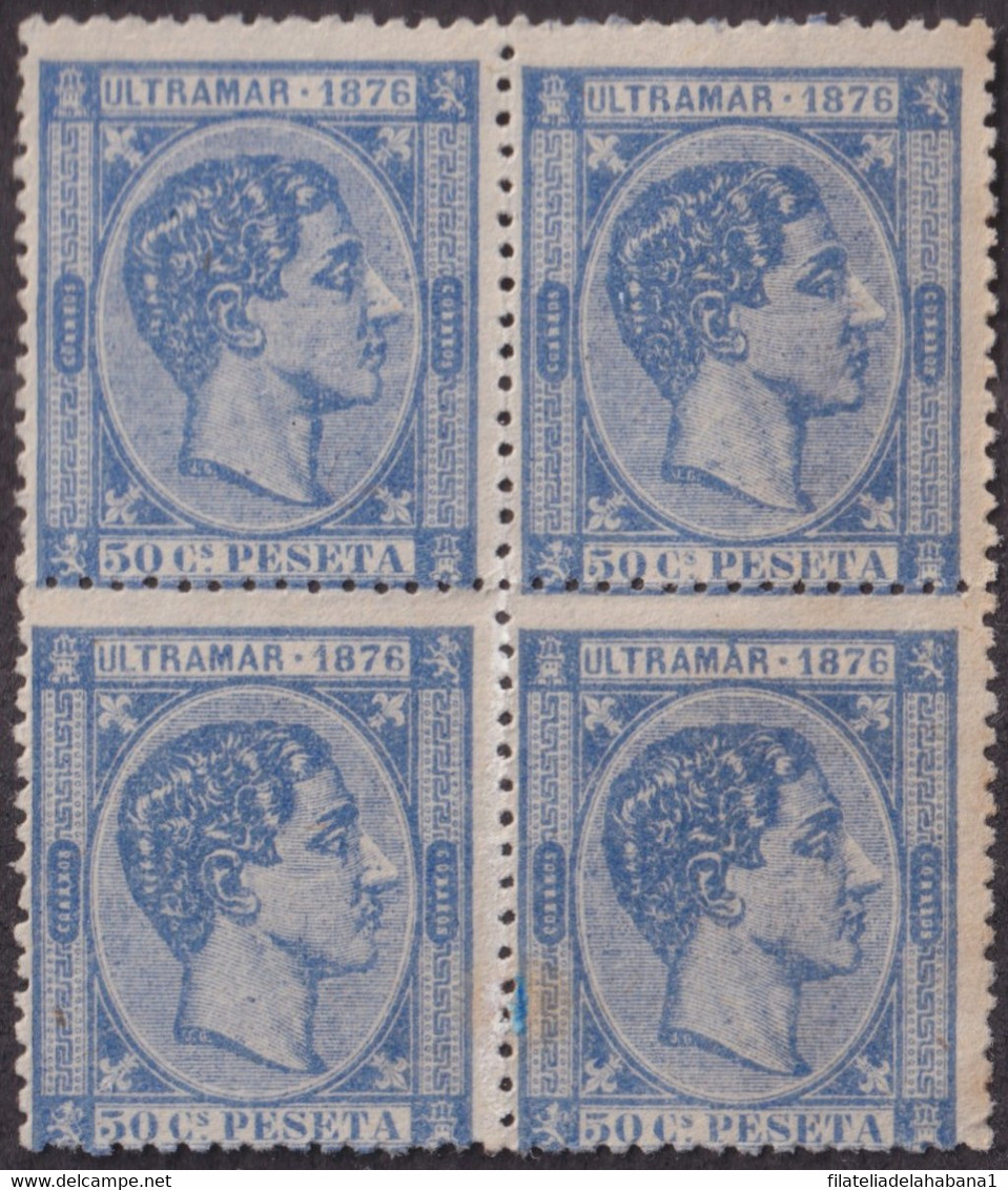 1876-181 CUBA ANTILLAS 1876 ALFONSO XII 50 C SIN GOMA Y MUY BUEN CENTRAJE. - Prephilately