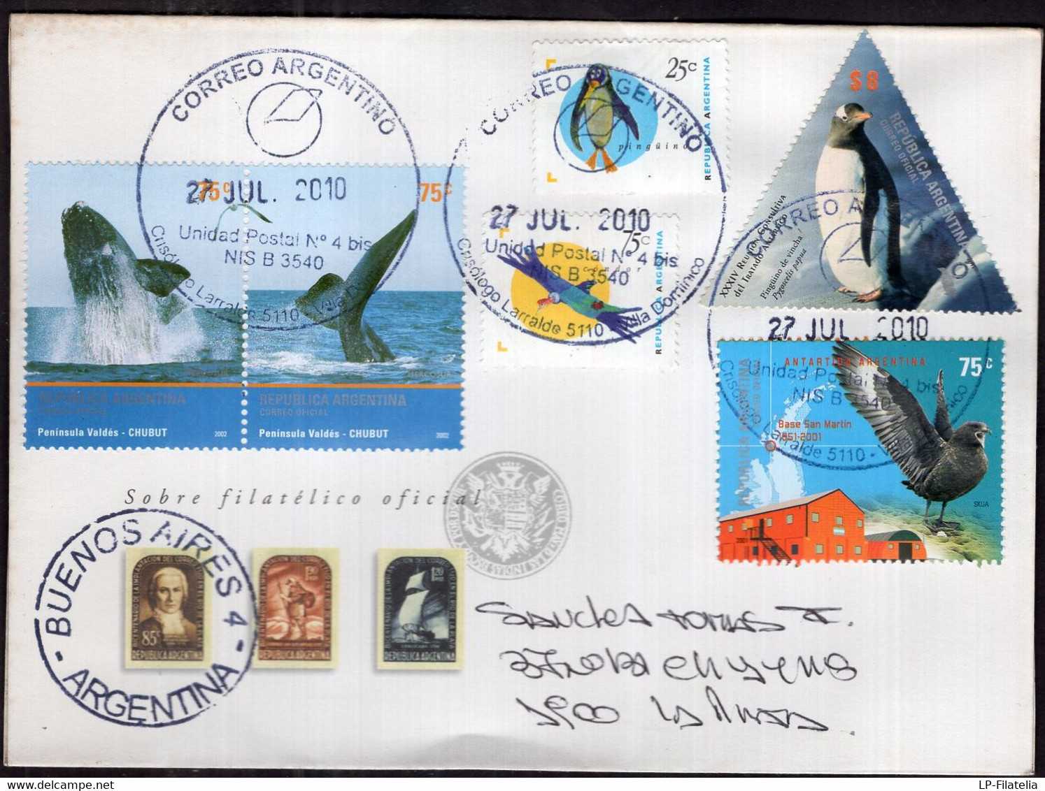 Argentina - 2010 - Lettre - Faune Antarctique - Baleines - Pingouins - Oiseaux - Covers & Documents