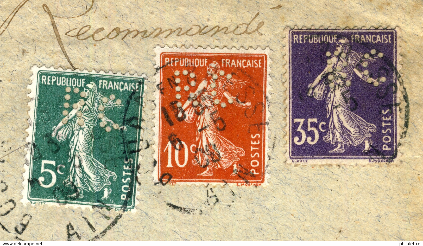 FRANCE - 1909 Yv.137, 138 & 142 Perforés RC (Ancoper RC14) Sur Enveloppe "RIVE & Cie" De Bourg-en-Bresse - Otros & Sin Clasificación