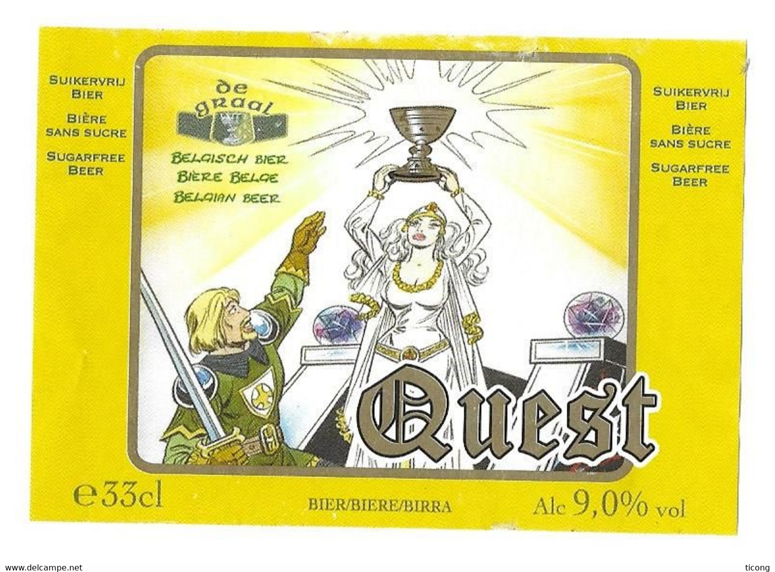 BIERE ETIQUETTE QUEST TYPE BD DE CHEVALIERS, BRASSERIE DE GRAAL A BRAKEL BELGIQUE, VOIR LE SCANNER - Birra