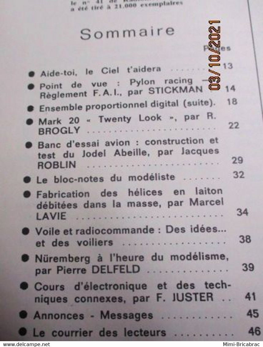 AEROJ20 Revue RADIO MOEDELISME N°42 De 6/1970 Avec Plan En Pages Centrales, En Très Bon état Général - R/C Modelbouw