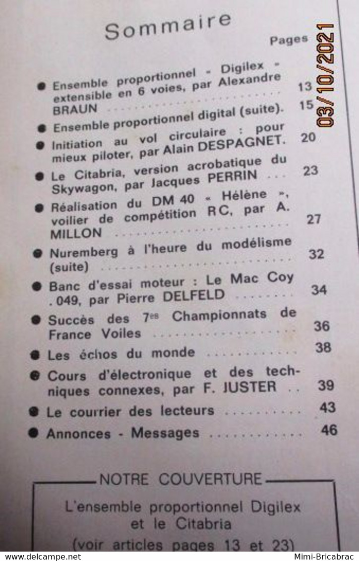 AEROJ20 Revue RADIO MOEDELISME N°43 De 7/1970 Avec Plan En Pages Centrales, En Très Bon état Général - Modèles R/C