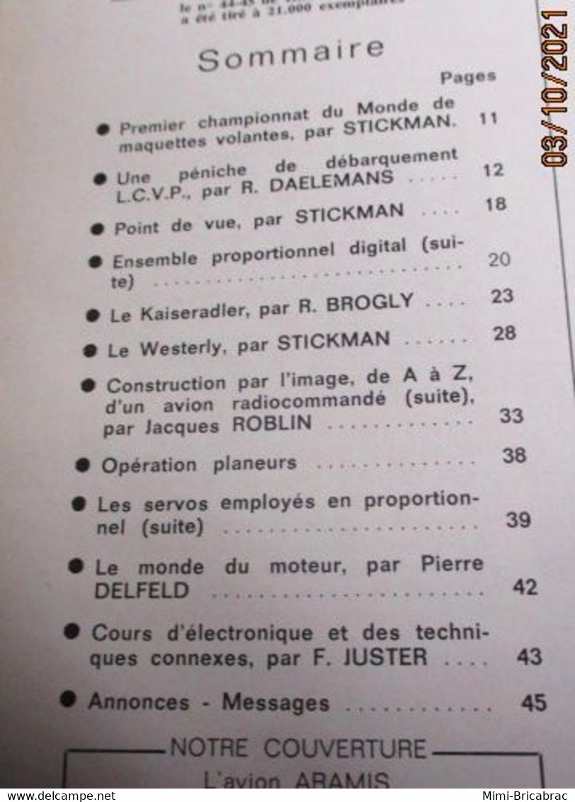 AEROJ20 Revue RADIO MOEDELISME N°46 De 10/1970 Avec Plan En Pages Centrales, En Très Bon état Général - Modelli Dinamici (radiocomandati)
