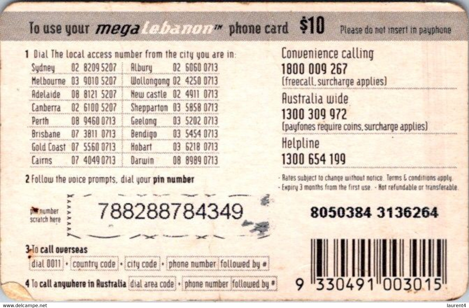 (3-10-2021 F) Phonecard -  Liban - (1 Phonecard) MegaLebanon $ 10.00 - Liban