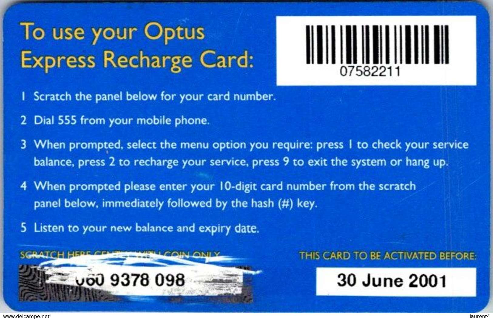 (3-10-2021 F) Phonecard -  Australia - (1 Phonecard)  Optus Express - $ 30.00 - Libano