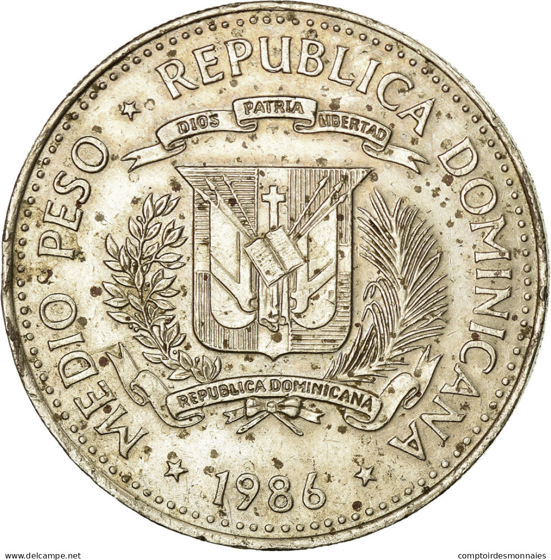 Monnaie, Dominican Republic, 1/2 Peso, 1986, Dominican Republic Mint, TTB - Dominikanische Rep.