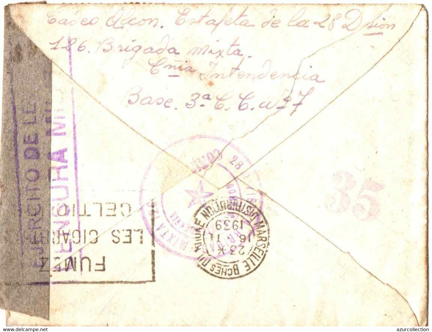 LETTRE AVEC CENSURE MILITAIRE . 1936 - Nationalists Censor Marks