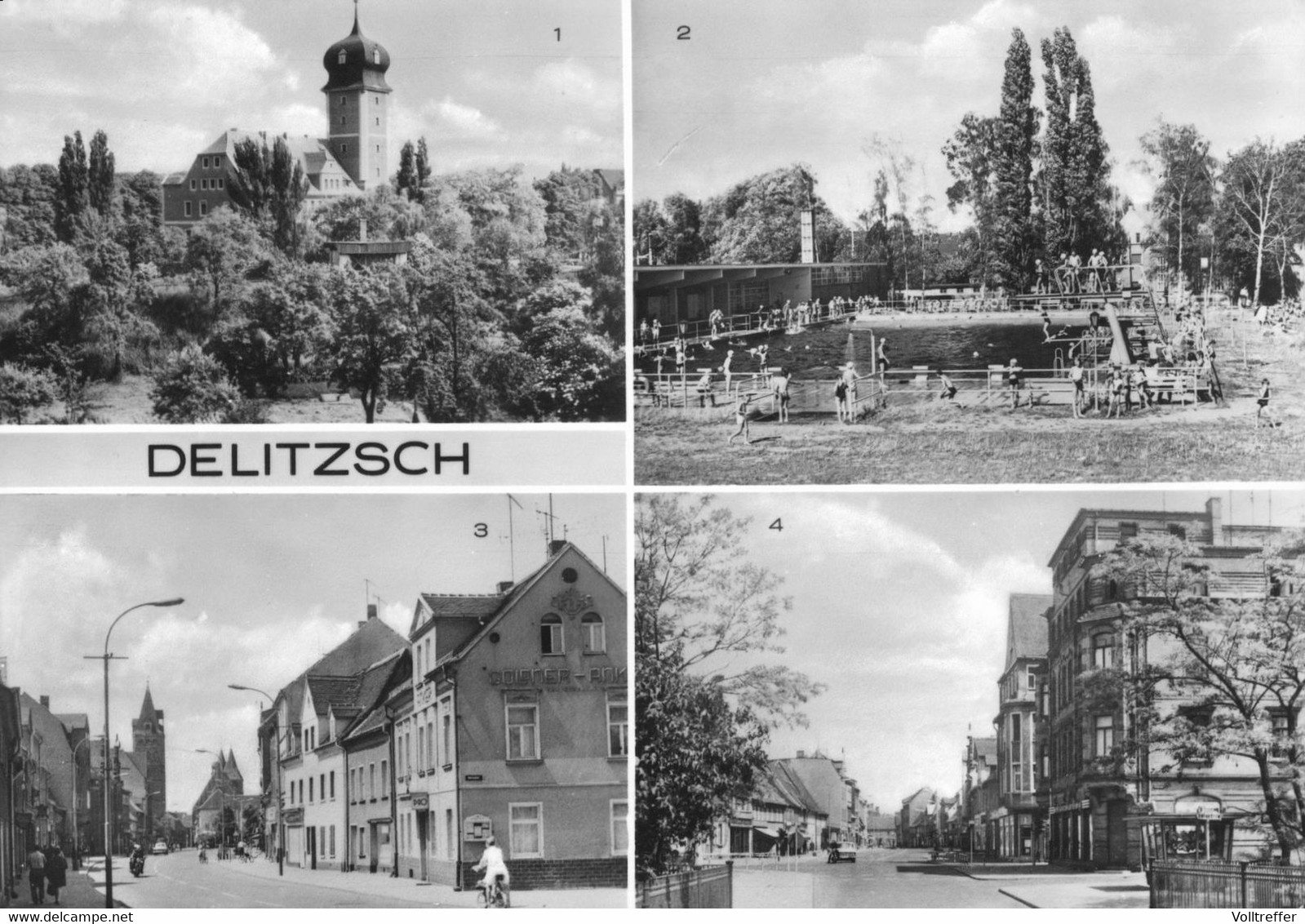 DDR Mehrbild AK Um 1975 Delitzsch U.a. Mit Schwimmbad Und Wilhelm-Pieck-Straße - Delitzsch