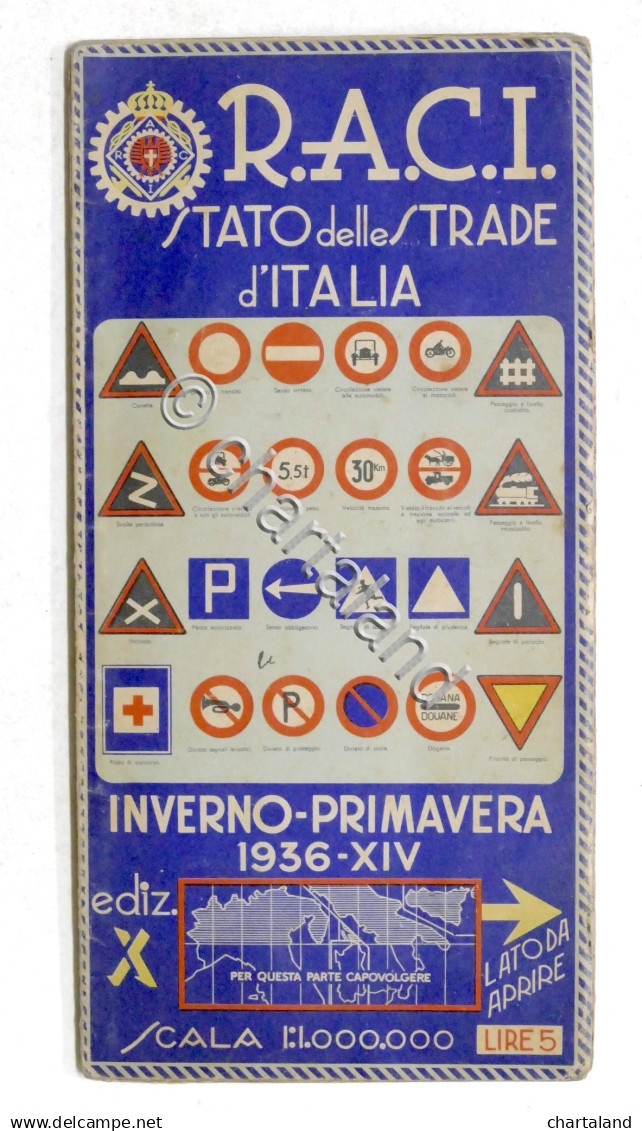 R.A.C.I. - Carta Dello Stato Delle Strade D'italia - Inverno-Primavera 1936 - Altri & Non Classificati