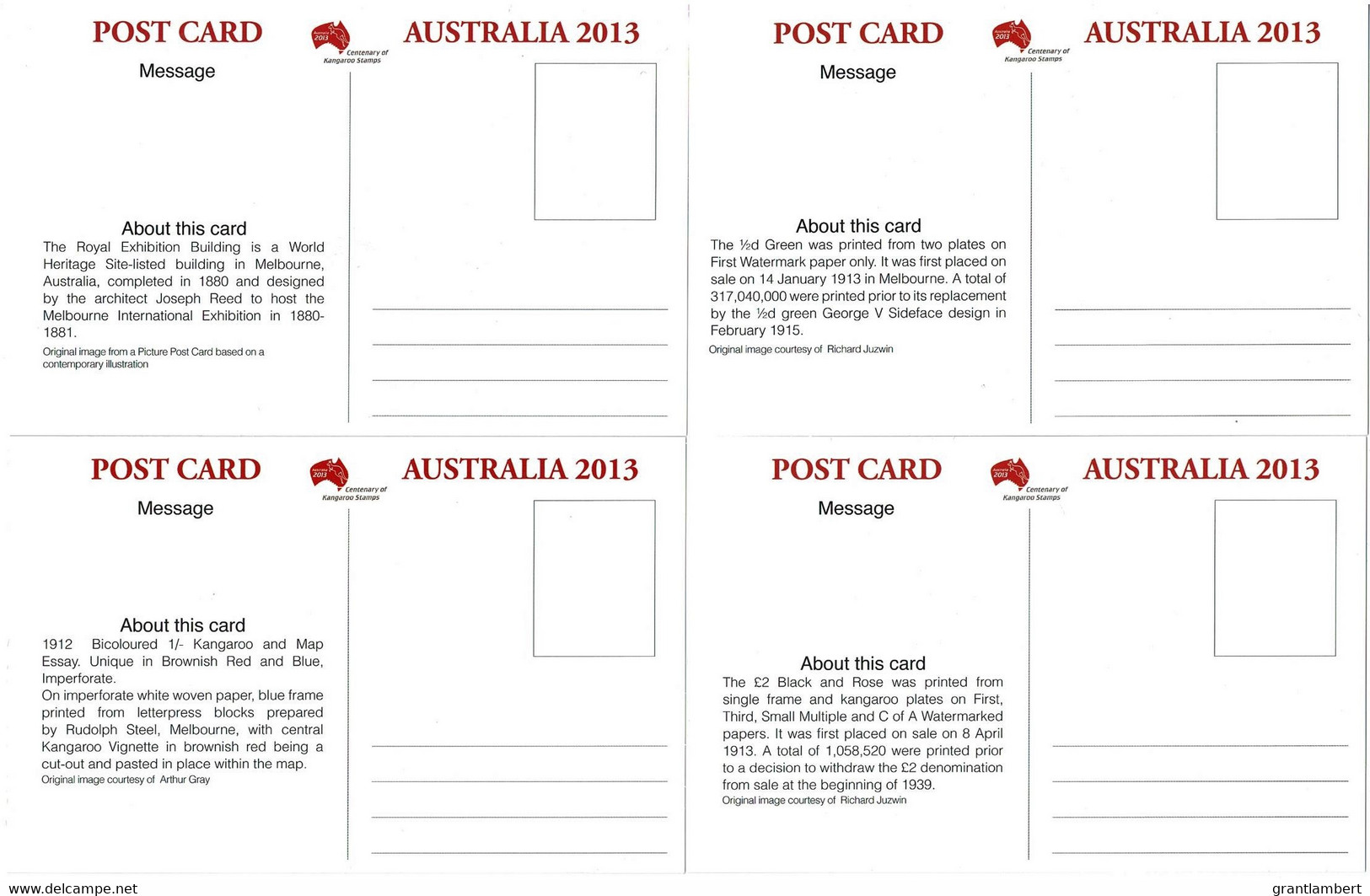 Australia 2013 Kangaroo Centenary World Expo Set Of 18 Unumbered Postcards - Other & Unclassified