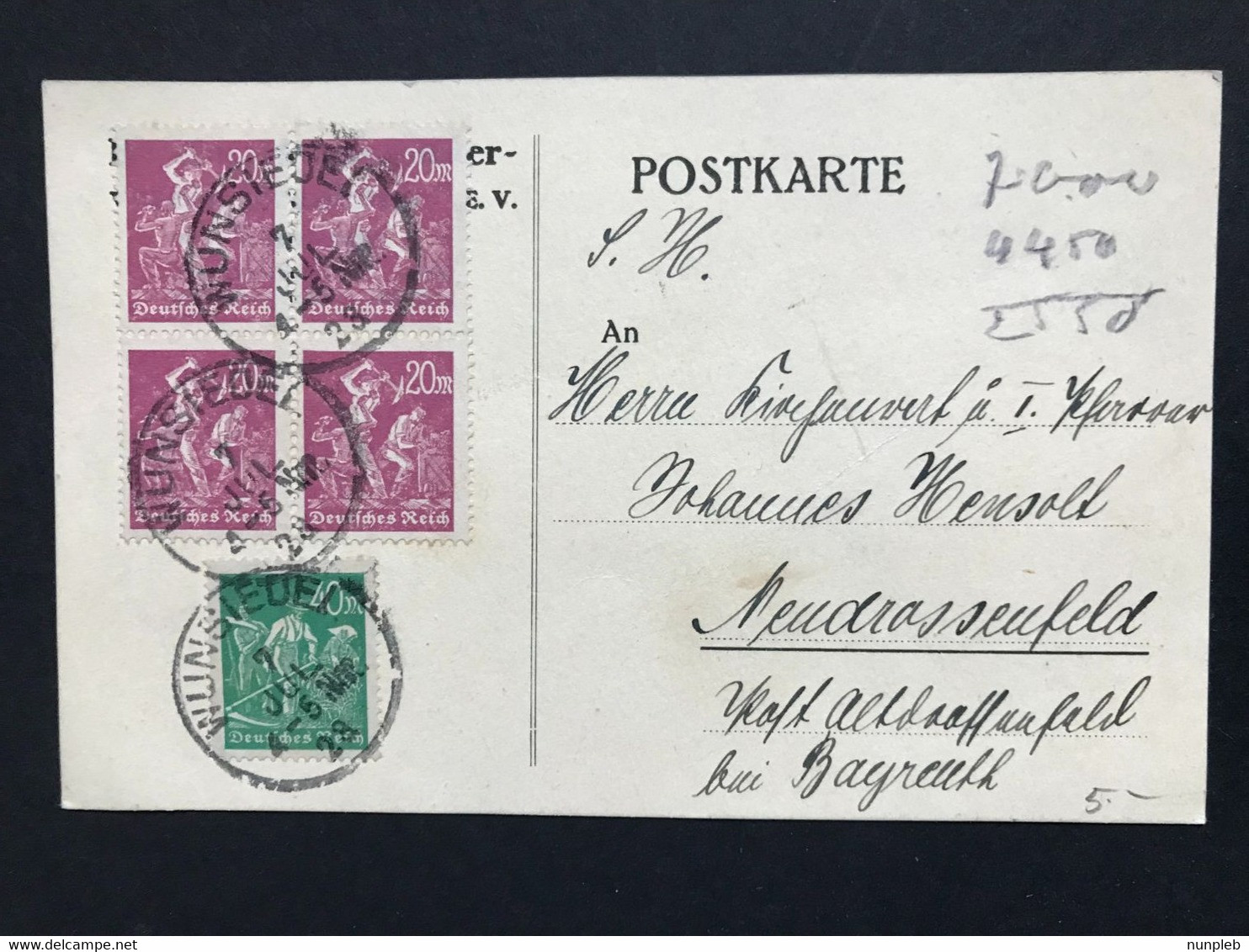 GERMANY 1923 Postcard Wunsiedel To Neudrassenfeld - Covers & Documents