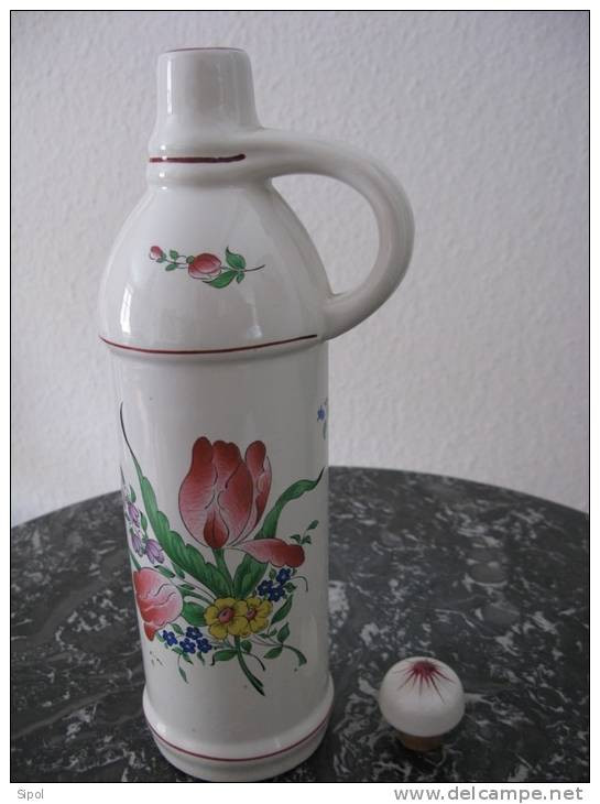 Bouteille à Alcool De Mirabelle  En Faience De St Clément - Lunéville  Avec Bouchon En Liège Et Faience - Autres & Non Classés