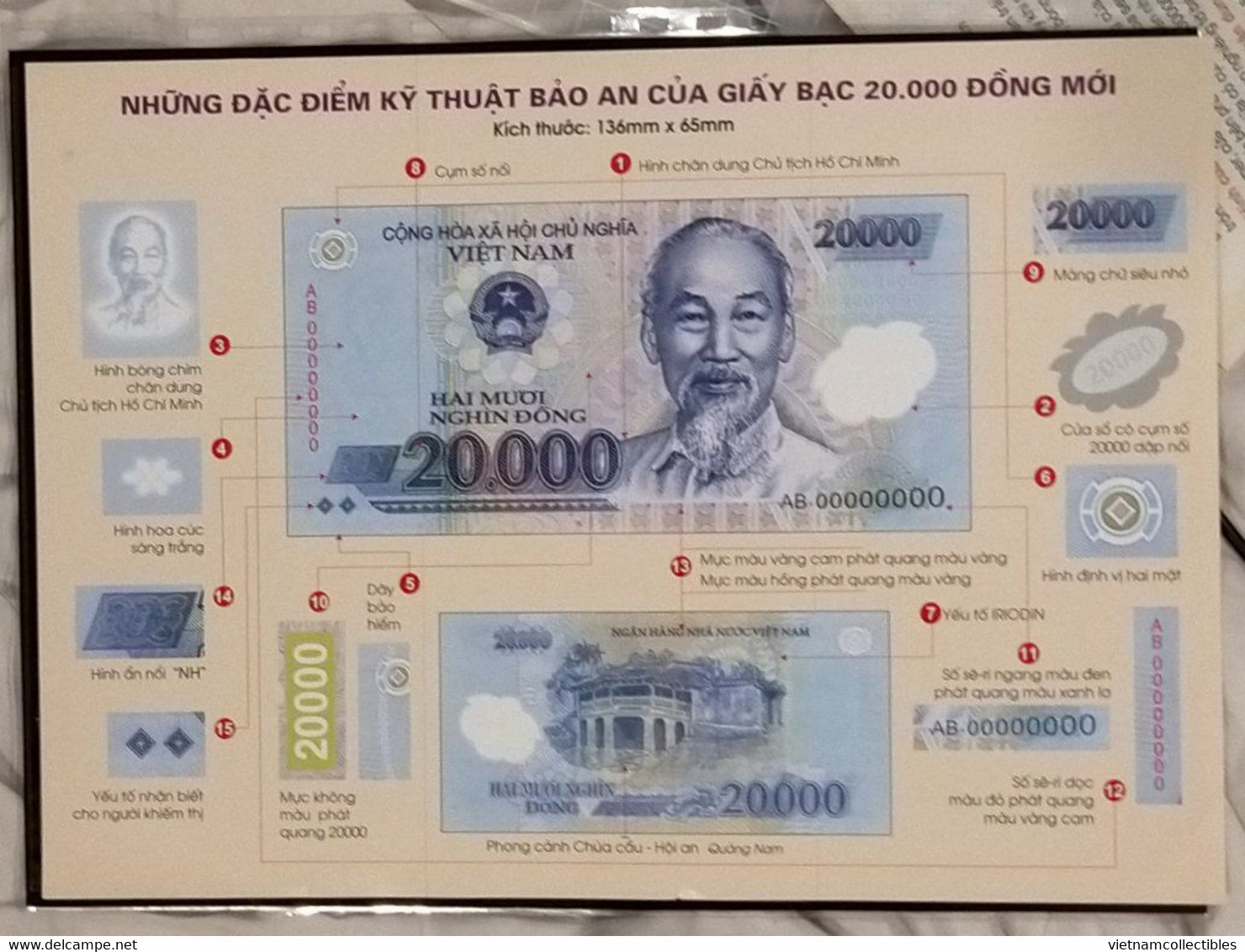 Full set 6 Vietnam Viet nam Information leaflets of polymer banknote 10000d 20000d 50000d 100000d 200000d & 500000d